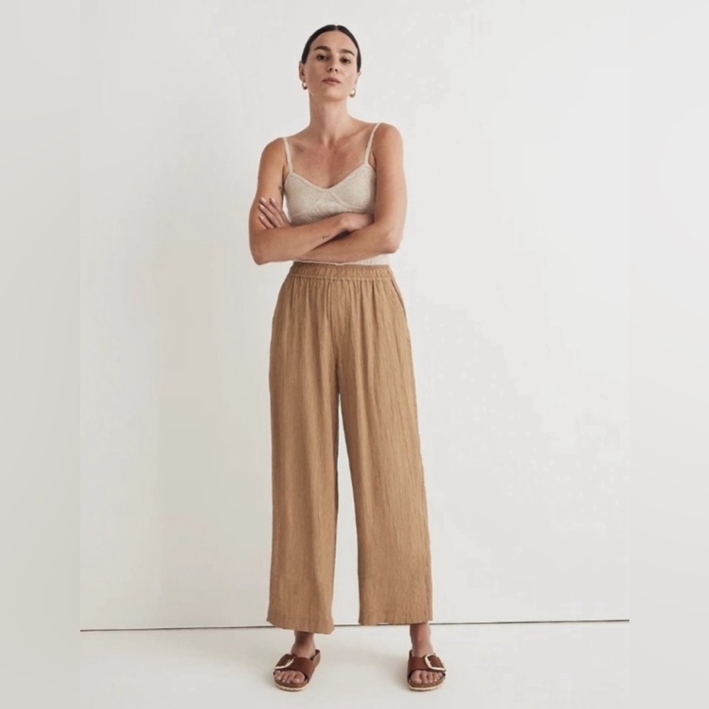 Madewell Khaki Crinkled Crepe Straight-Leg Crop Wide Leg Pants Size XL